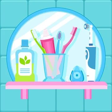 Bathroom tooth care tool concept background, flat style Illustrazione stock