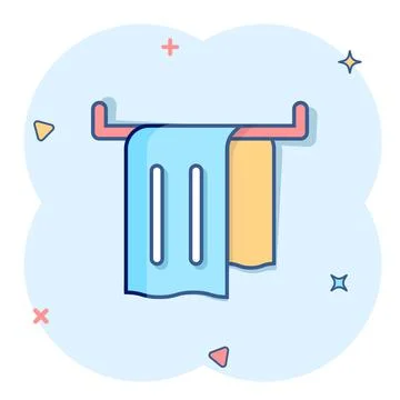 Bathroom towel icon in comic style. Washcloth cartoon vector illustration on  Stock Illustration