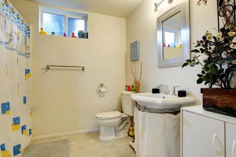 Bathroom with toy ducks Stock Photos