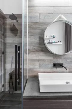 Bathroom with walk in shower Stock Photos