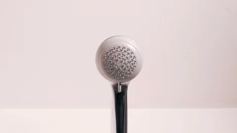 Bathroom - Water flowing from the silver shower head Video stock 114178108