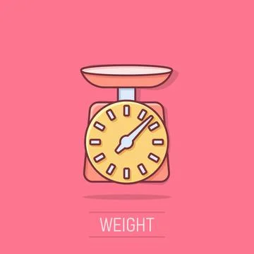 Bathroom weight scale icon in comic style. Mass measurement cartoon vector .. Stock Illustration