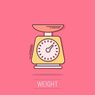Bathroom weight scale icon in comic style. Mass measurement cartoon vector .. Stock Illustration