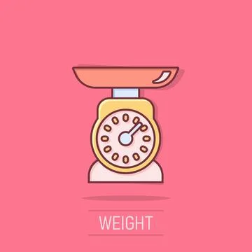 Bathroom weight scale icon in comic style. Mass measurement cartoon vector .. Stock Illustration
