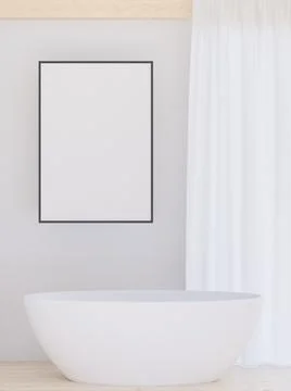 Bathroom on the white wall background, tree , minimal style ,frame form mock  Stock Illustration