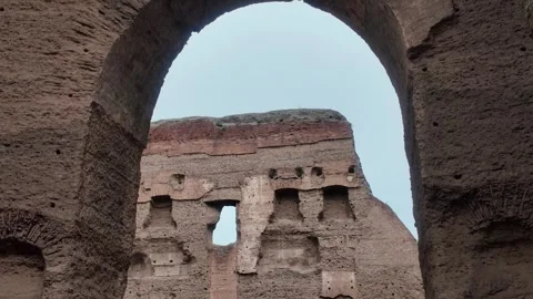 Baths of Caracalla - Arched View of Ruins Outdoors. Stock Footage 330430023