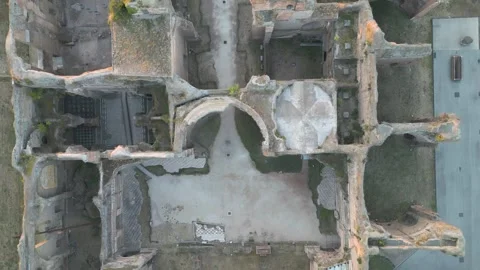 Baths of Caracalla. Top Down Aerial View. Rome, Italy. Famous Roman Stock Footage 252814103
