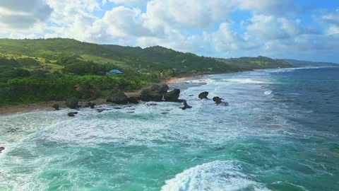 Bathsheba Barbados Drone | Waves Crashing Against The Shore Stock Footage 251753439