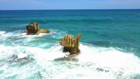Bathsheba Rocks on Beach 02 | Barbados | Caribbean Island | Drone Footage Stock-Footage 303244817