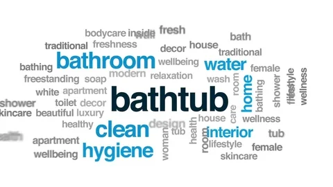 Bathtub animated word cloud, text design animation. Stock Footage 76336605