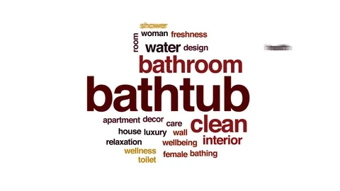 Bathtub animated word cloud, text design animation. Stock Footage 76704115