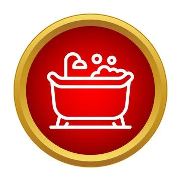 Bathtub with bubbles icon on red gold button Stock Illustration