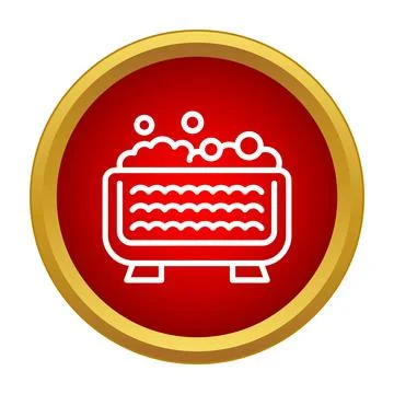 Bathtub with bubbles inside a red gold bordered circle icon Stock Illustration