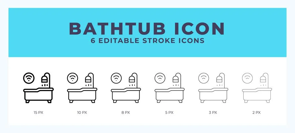 Bathtub editable line icon. Vector illustration with different stroke. Stock Illustration
