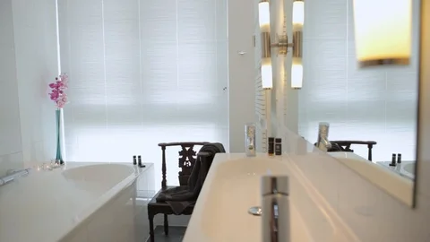 Bathtub Filled With Foam With Stunning Decorations Stock Footage 126700639