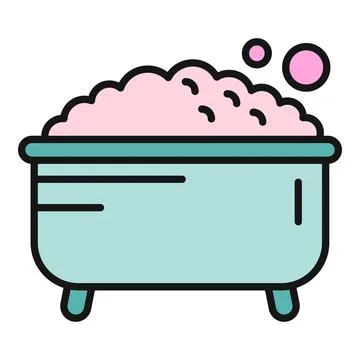 Bathtub filled with pink foam bubbles icon Stock Illustration