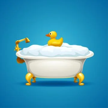 Bathtub with foam on blue Stock Illustration