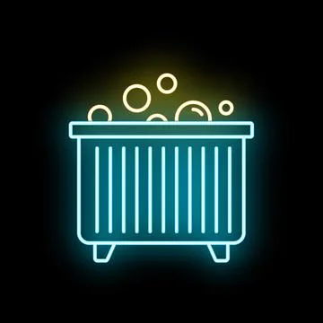 Bathtub full of bubbles glowing neon light icon Stock Illustration