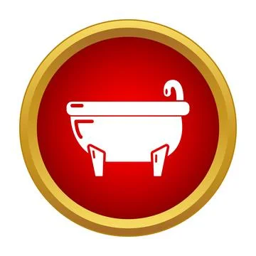 Bathtub icon with tap in red circle vector Stock Illustration