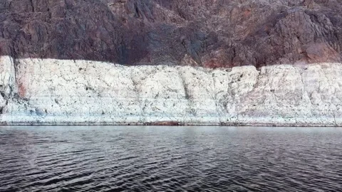 Bathtub ring, showing low water levels at Lake Mead near Las Vegas Stock Footage 266069271