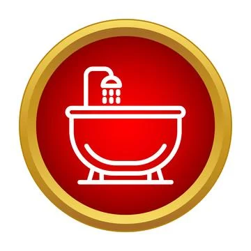 Bathtub with shower head icon in red circle Stock Illustration