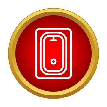 Bathtub simple outline icon inside gold red circle Stock Illustration