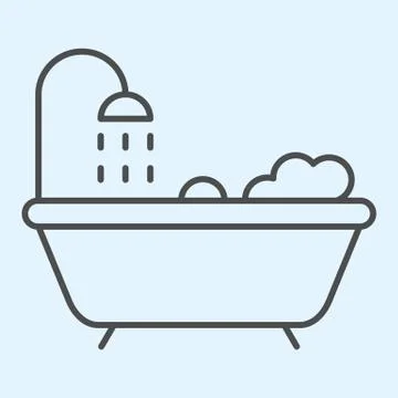 Bathtub thin line icon. Bathroom with shower and foam. Horeca vector design Stock Illustration