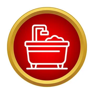 Bathtub with water tap inside a red circle icon Stock Illustration