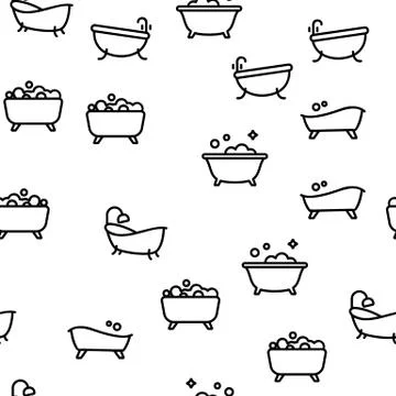 Bathtube And Shower Vector Seamless Pattern Stock Illustration