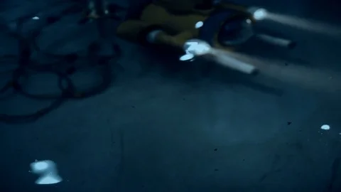 Bathyscaphe exploring sea bottom with light, underwater toy, searches for sunken 스톡 동영상 83356996