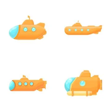 Bathyscaphe icons set cartoon vector. Yellow childish bathyscaphe Stock Illustration