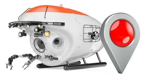 Bathyscaphe with map pointer, 3D rendering Illustrazione stock