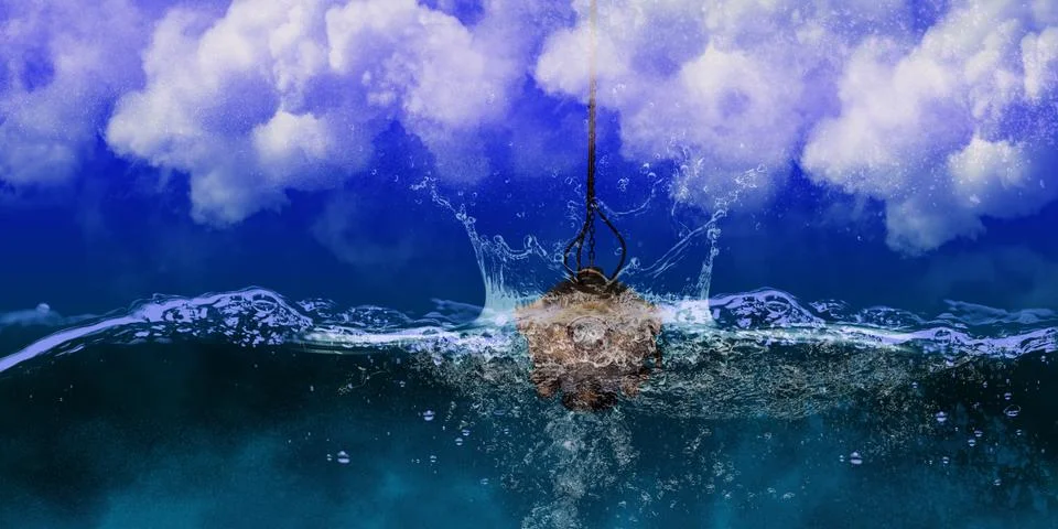 Bathysphere Crashing Down Into The Ocean Stock Illustration