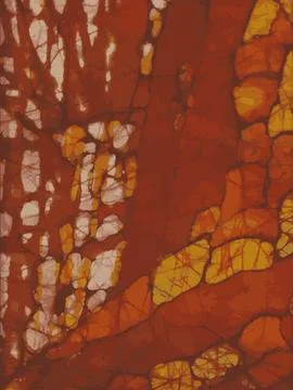 Batik composition in orange and dark red tones. Stock Illustration