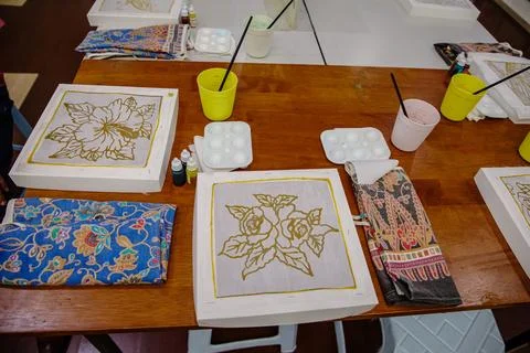 Batik design motif and pattern. traditional Malaysian fabric Stock Photos