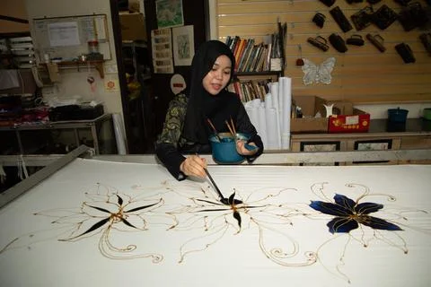 Batik design motif and pattern. traditional Malaysian fabric Stock Photos