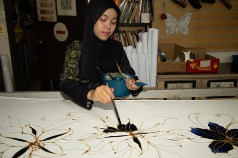 Batik design motif and pattern. traditional Malaysian fabric Stock Photos