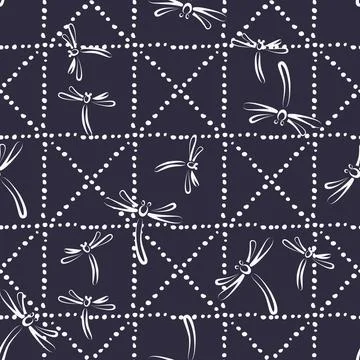Batik dragonfly textile seamless pattern Stock Illustration
