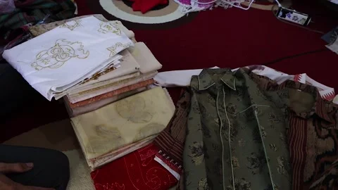 Batik fabric, with colorful patterns Stock Footage 304849254