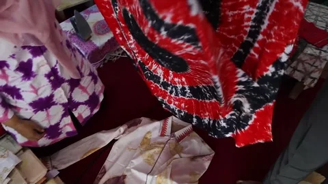 Batik fabric, with colorful patterns Stock Footage 304849277