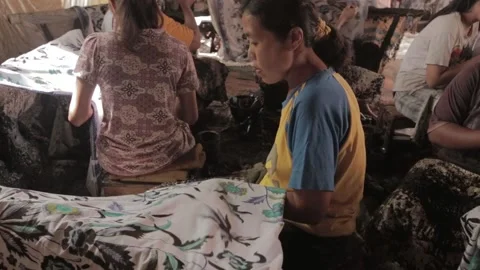 Batik Making in Cirebon West Java Indonesia - Traditional Indonesian Fabric Video stock 155270242