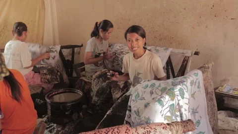 Batik Making in Cirebon West Java Indonesia - Traditional Indonesian Fabric Video stock 155270322