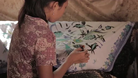 Batik Making in Cirebon West Java Indonesia - Traditional Indonesian Fabric Video stock 155271315
