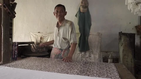 Batik Making in Cirebon West Java Indonesia - Traditional Indonesian Fabric Video stock 155272002