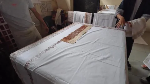 Batik Making process in a factory in Indonesia Stock Footage 319864792