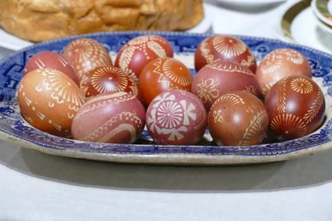 Batik pattern eggs in Easter display Stock Photos