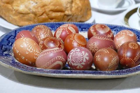 Batik pattern eggs in Easter display Stock Photos