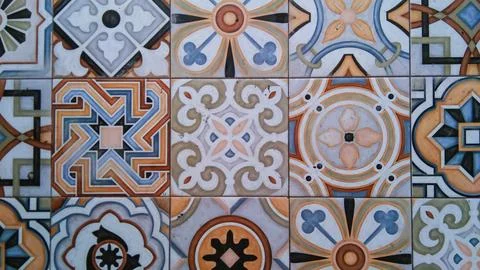 Batik patterned ceramic floor is suitable for background Stock Photos