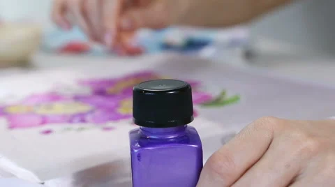 Batik Process: Artist paints on Fabric, Batik-making. Vídeo Stock 62741559