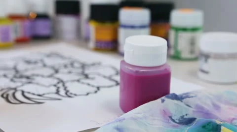 Batik Process: Artist paints on Fabric, Batik-making. Stock-Footage 62741600